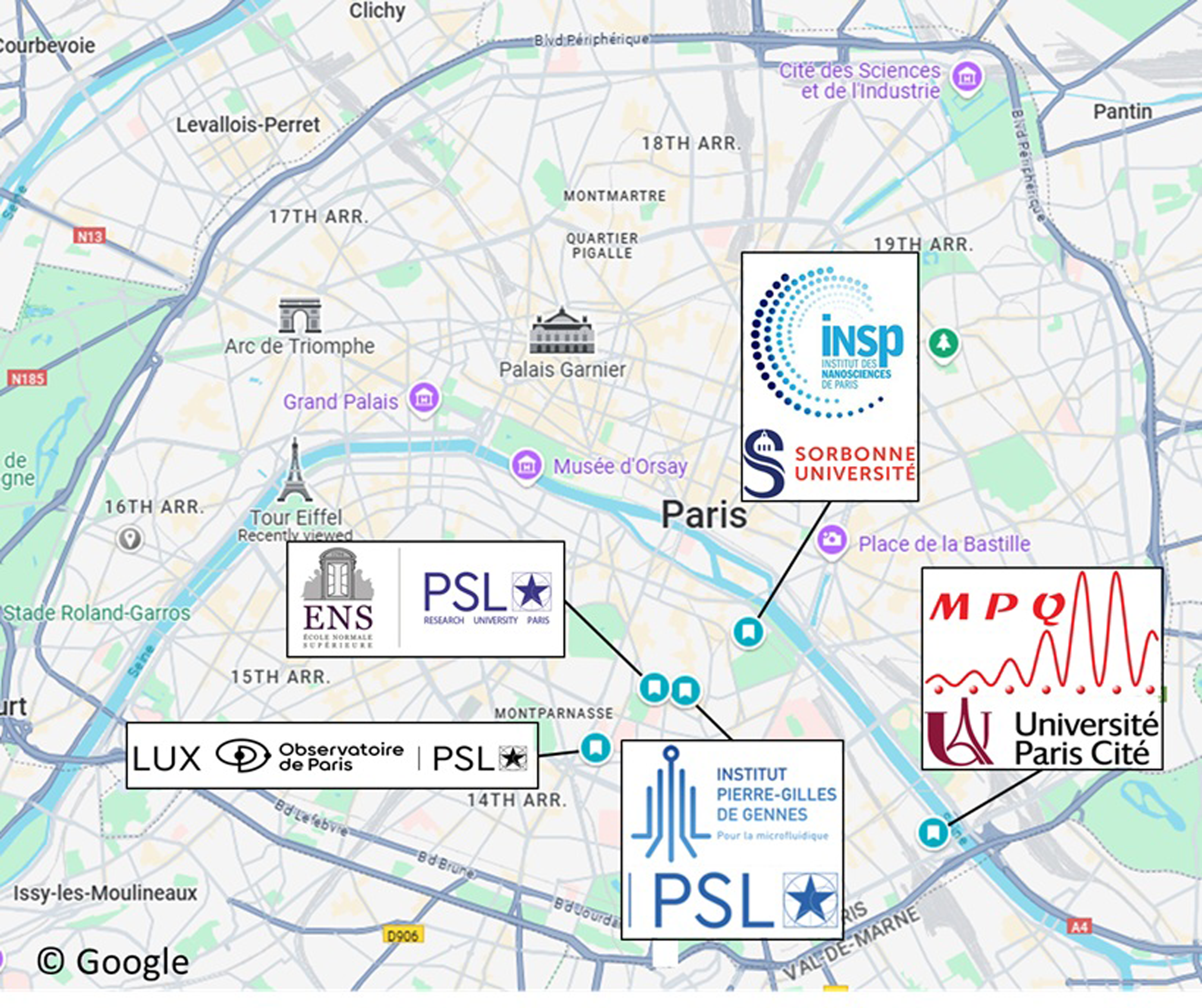 Carte des instituts à Paris